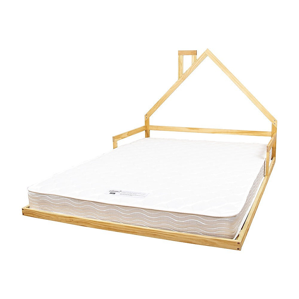 Pine Wood Floor Bed House Frame | Kids and Toddlers | White