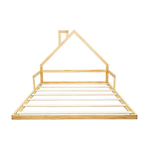Pine Wood Floor Bed House Frame | Kids and Toddlers | White