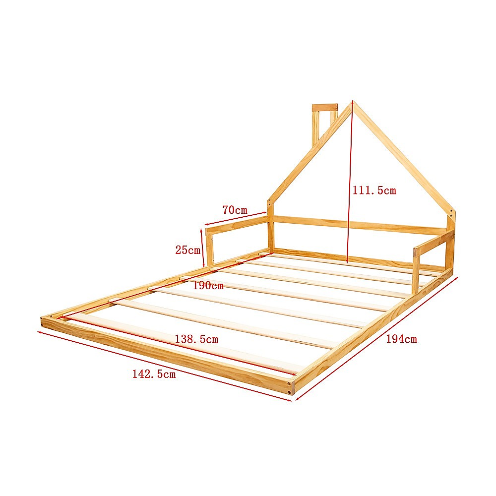 Pine Wood Floor Bed House Frame | Kids and Toddlers | White