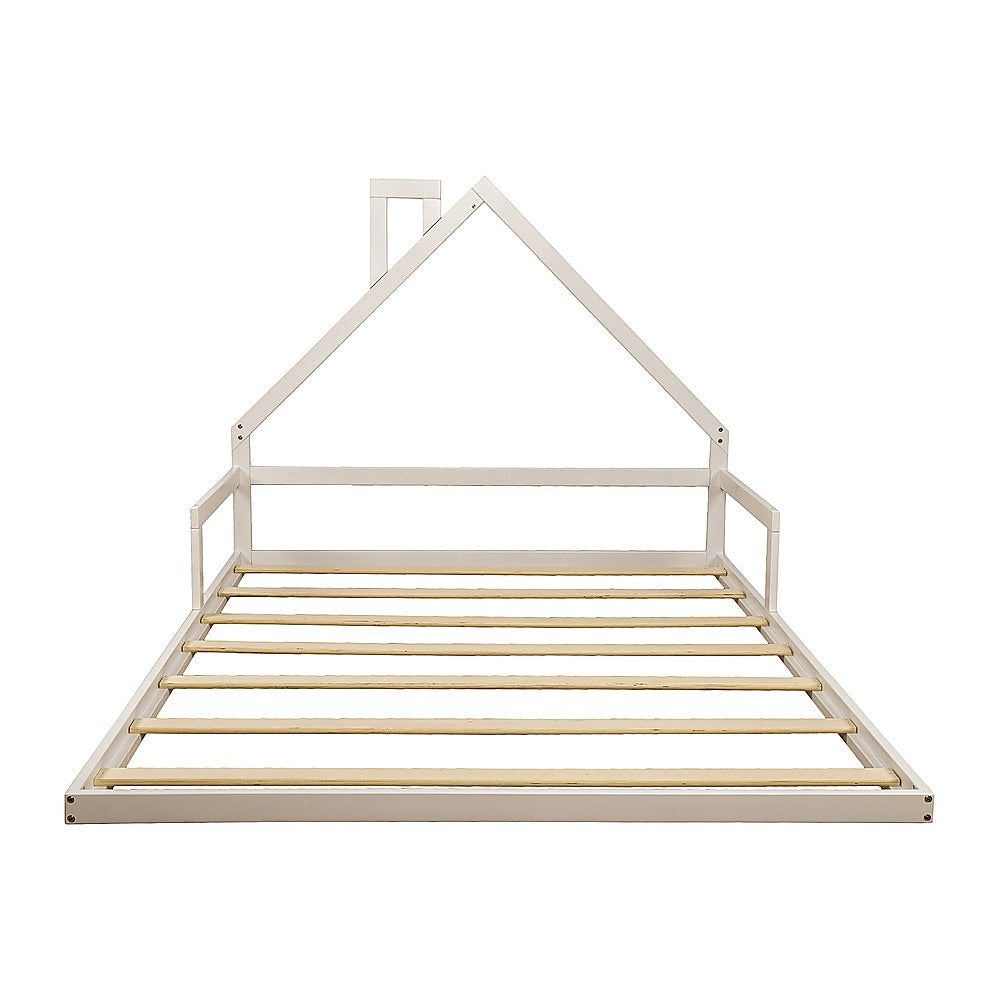 Pine Wood Floor Bed House Frame | Kids and Toddlers | White