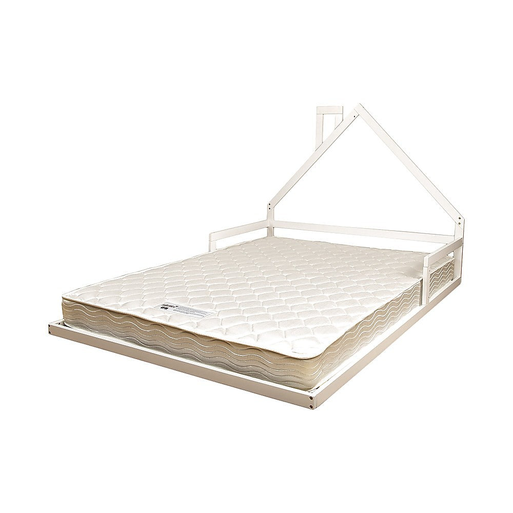 Pine Wood Floor Bed House Frame | Kids and Toddlers | White