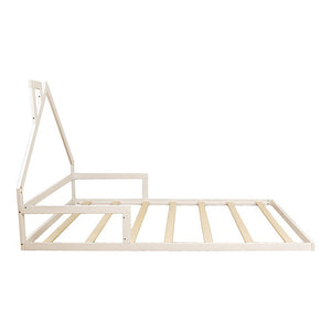 Pine Wood Floor Bed House Frame | Kids and Toddlers | White