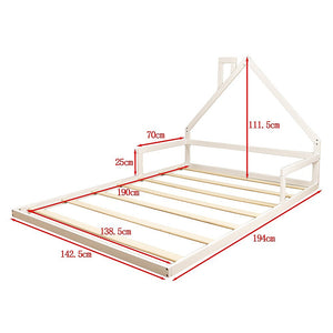Pine Wood Floor Bed House Frame | Kids and Toddlers | White