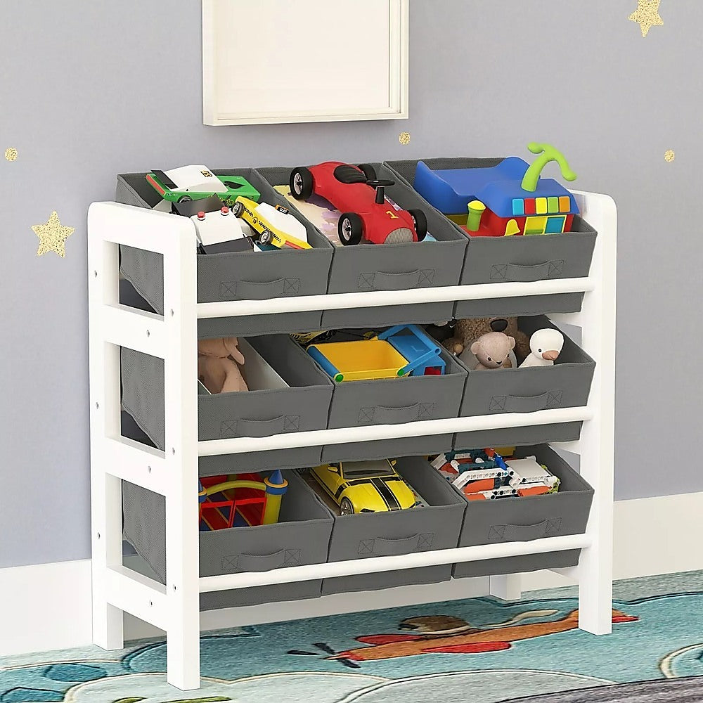 Kids Toy Box Storage Unit | Grey | Children's Bedroom Shelf | Baby Nursery Furniture with Drawers