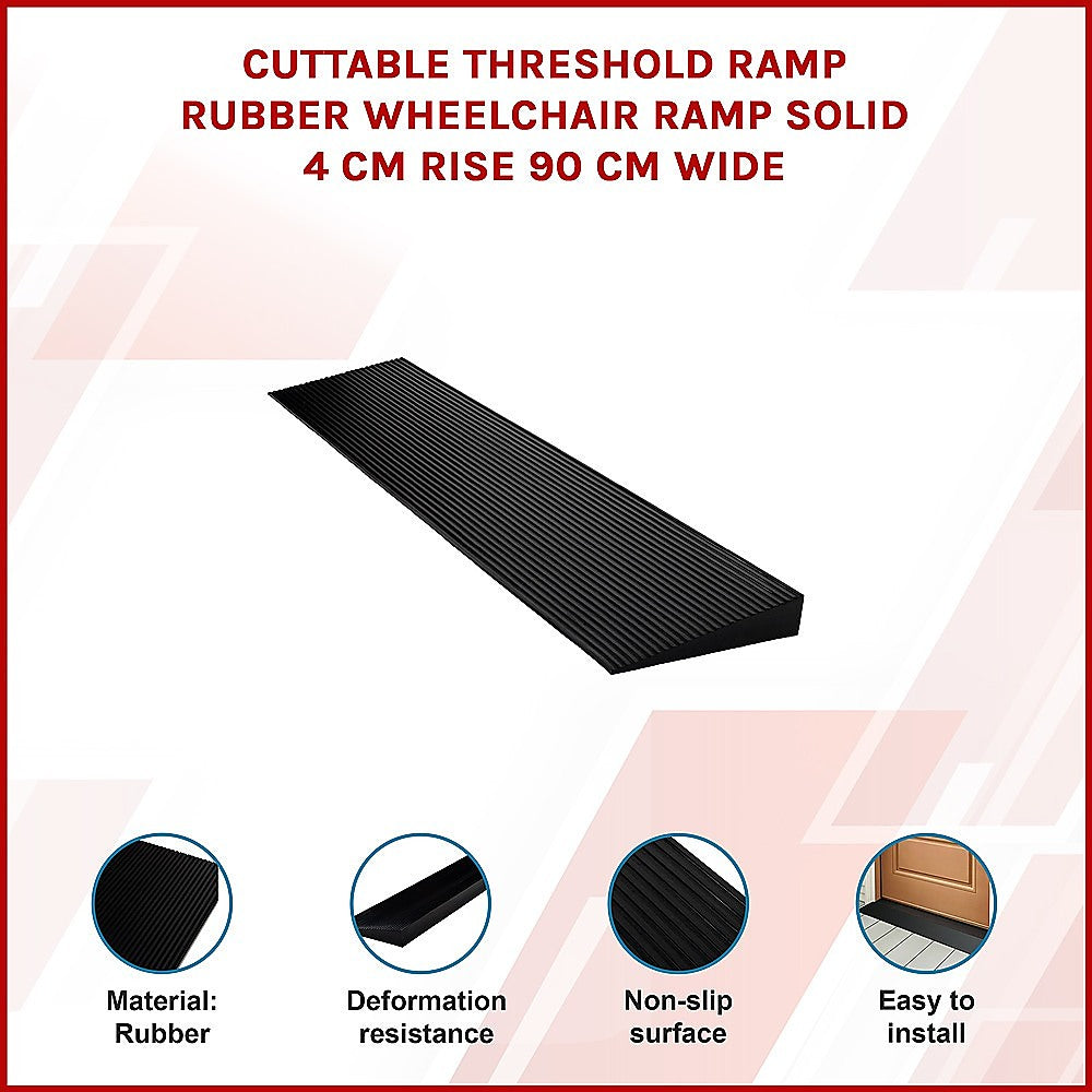 Cuttable Threshold Ramp | Rubber Wheelchair Ramp | Solid 4 cm Rise | 90 cm Wide