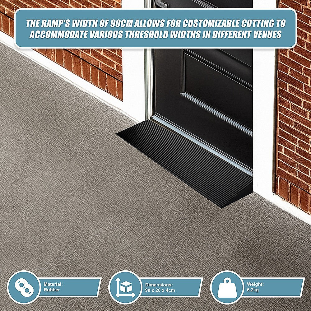 Cuttable Threshold Ramp | Rubber Wheelchair Ramp | Solid 4 cm Rise | 90 cm Wide