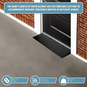 Cuttable Threshold Ramp | Rubber Wheelchair Ramp | Solid 4 cm Rise | 90 cm Wide