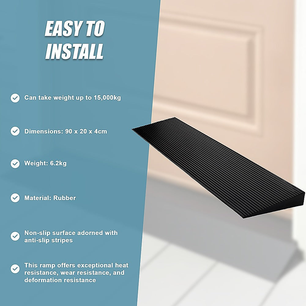 Cuttable Threshold Ramp | Rubber Wheelchair Ramp | Solid 4 cm Rise | 90 cm Wide