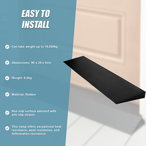 Cuttable Threshold Ramp | Rubber Wheelchair Ramp | Solid 4 cm Rise | 90 cm Wide