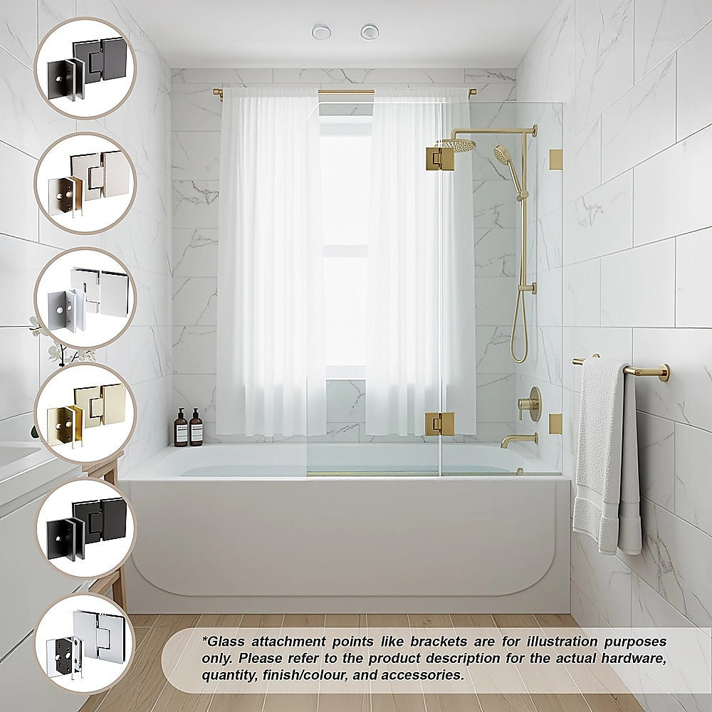 Frameless Glass Bath Screen | 100cm | Gunmetal Brass Brackets | Sleek Bathroom Divider