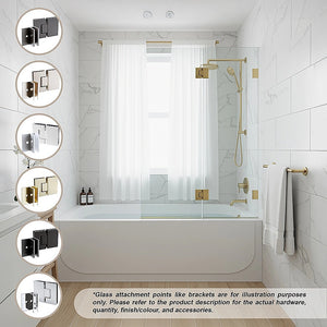 Frameless Glass Bath Screen | 120cm | Gunmetal Brass Brackets | Sleek Bathroom Divider