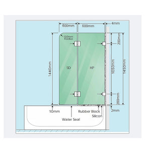 Frameless Glass Bath Screen | 120cm | Nickel Channel | Brass Hinges | Contemporary Bathroom Divider