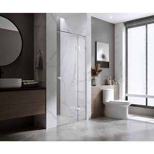 Wall to Wall Frameless Shower Screen | 90cm | Gold Brackets | Stainless Steel Hinges | Round Knob Handle | Minimalist Design