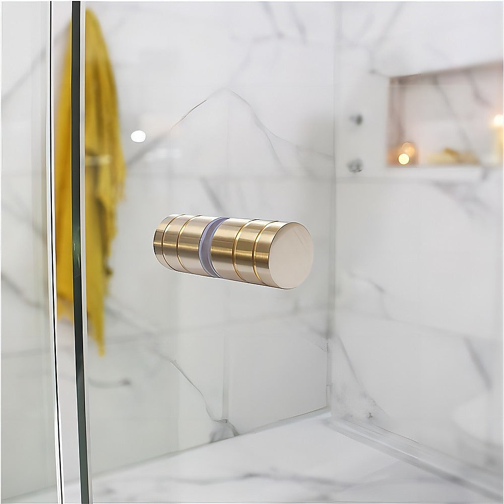 Wall to Wall Frameless Shower Screen | 90cm | Gold Brackets | Stainless Steel Hinges | Round Knob Handle | Minimalist Design