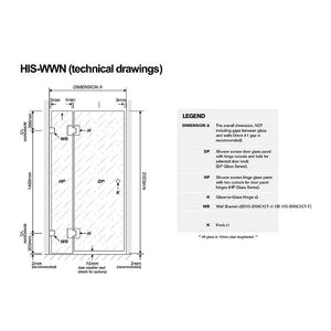 110cm Wall-to-Wall Frameless Shower Screen | Black Channel | Stainless Steel Hinges | Square Double Pull Handle
