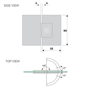 110cm Wall-to-Wall Frameless Shower Screen | Black Channel | Stainless Steel Hinges | Square Double Pull Handle