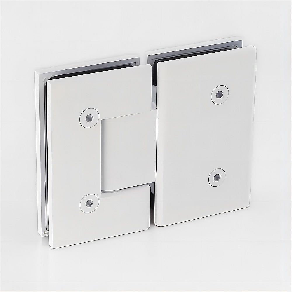 Corner Frameless Shower Screen | 120x80cm | White Brackets | SS Hinges | Square Double Pull Handle
