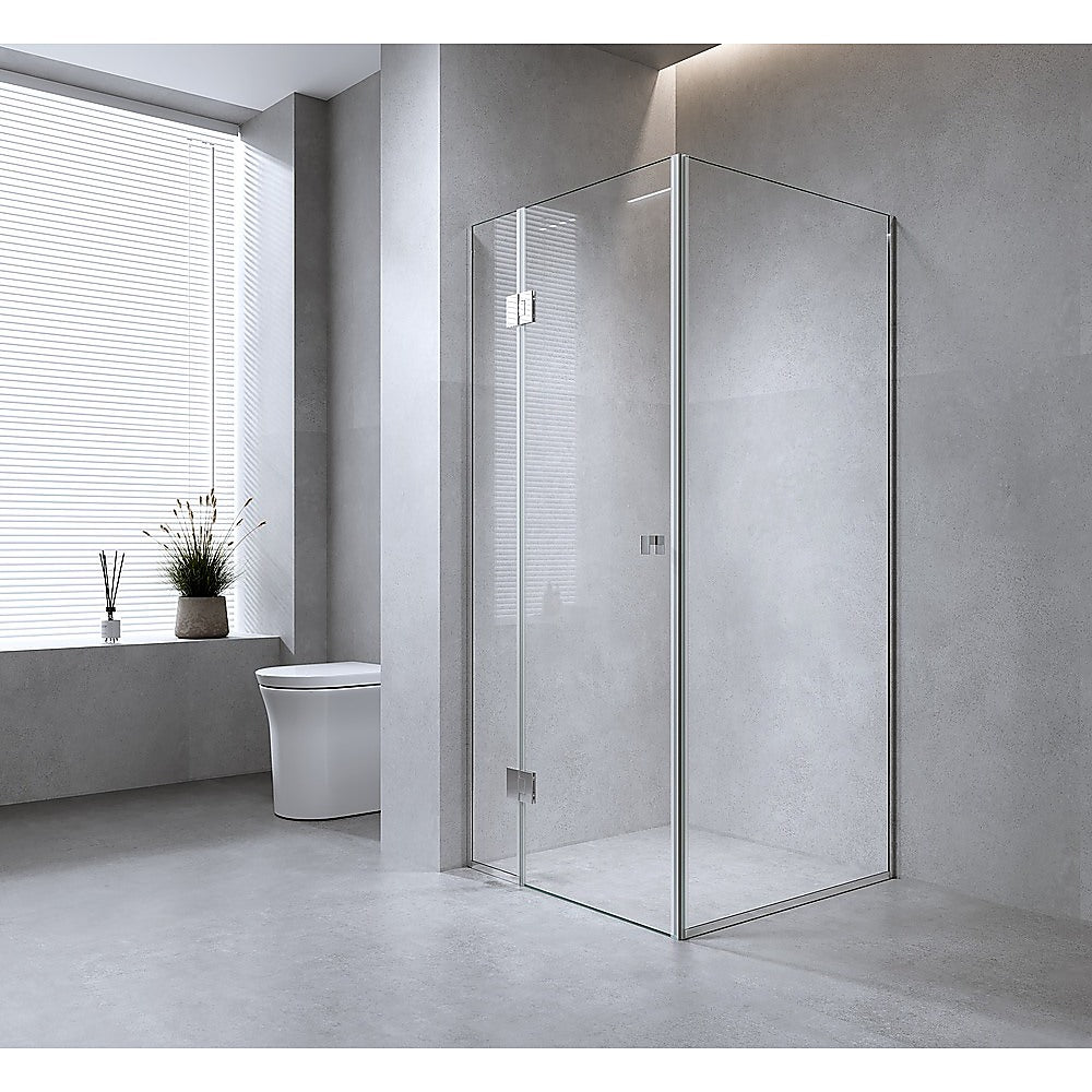 120x70cm Corner Frameless Shower Screen | Black Channel | SS Hinges | Square Double Pull Handle
