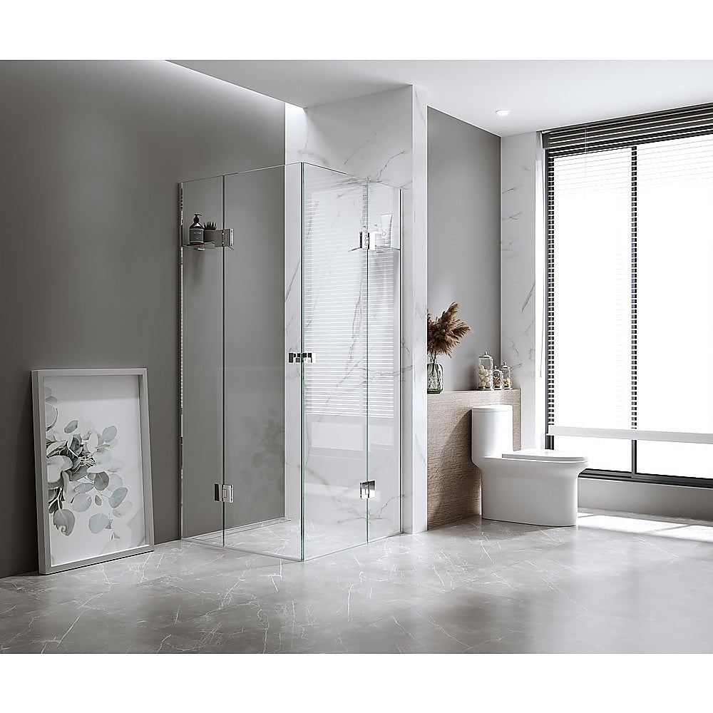 Double Door Corner Shower Screen | 100x120cm | Black Channels | Stainless Steel Hinges | Frameless Bathroom Divider