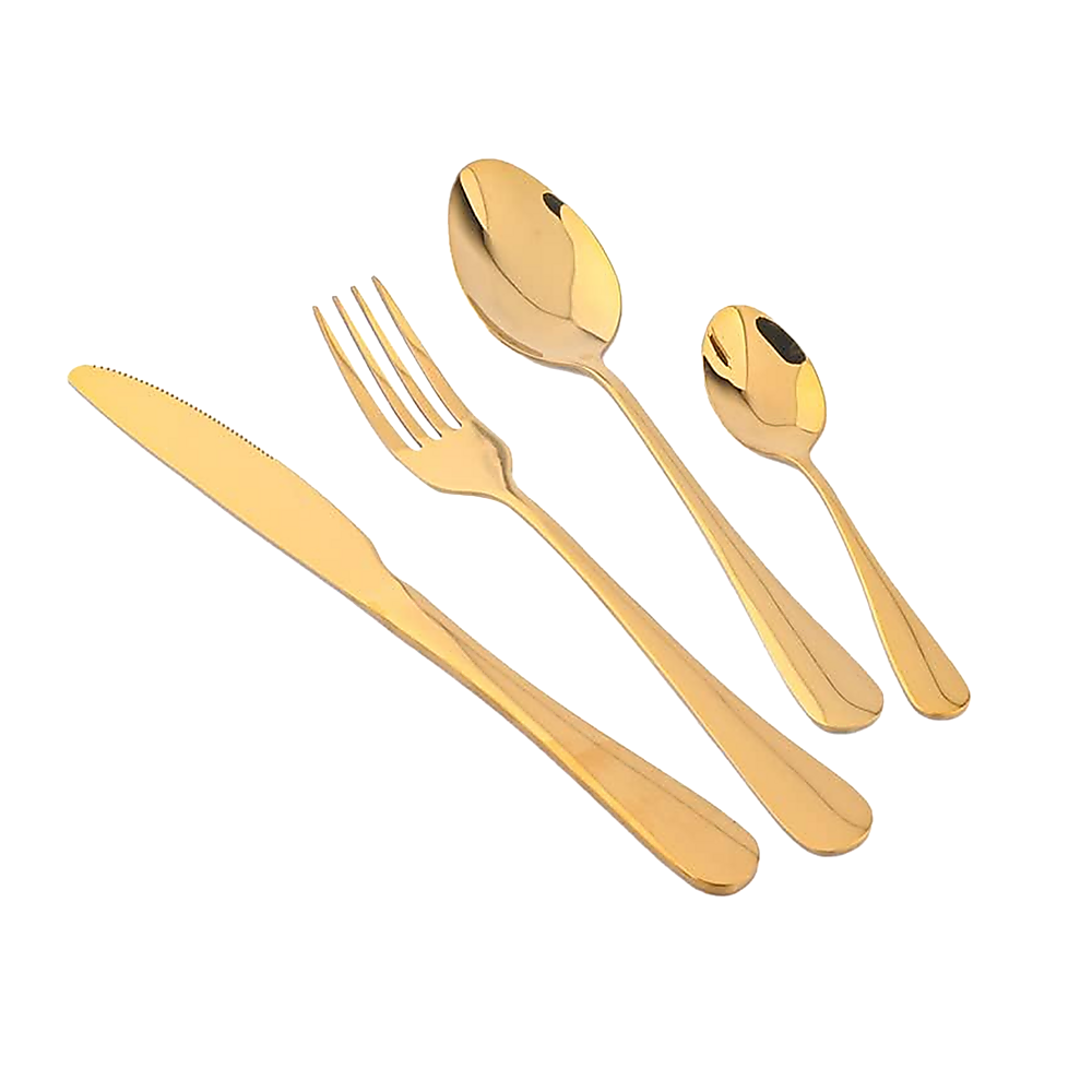 24-Piece Gold Cutlery Set | Stainless Steel | Household Knife, Fork, Spoon | Kitchen Storage Rack | Dinner Service