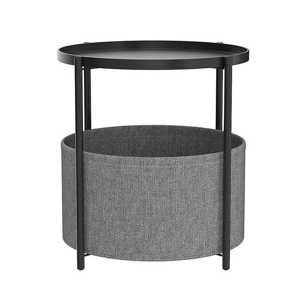 Round Side Table | With Bedside Storage Basket | Compact Modern Accent Table