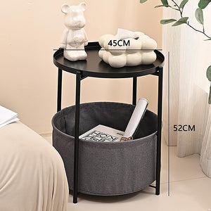 Round Side Table | With Bedside Storage Basket | Compact Modern Accent Table