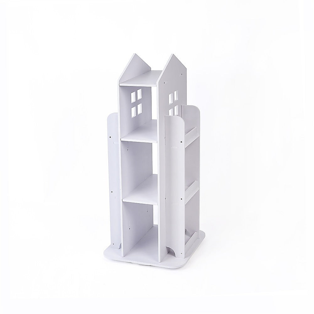 Rotating Bookcase Bookshelf | Kid's Book Organiser Rack | Wooden Castle Display Shelf