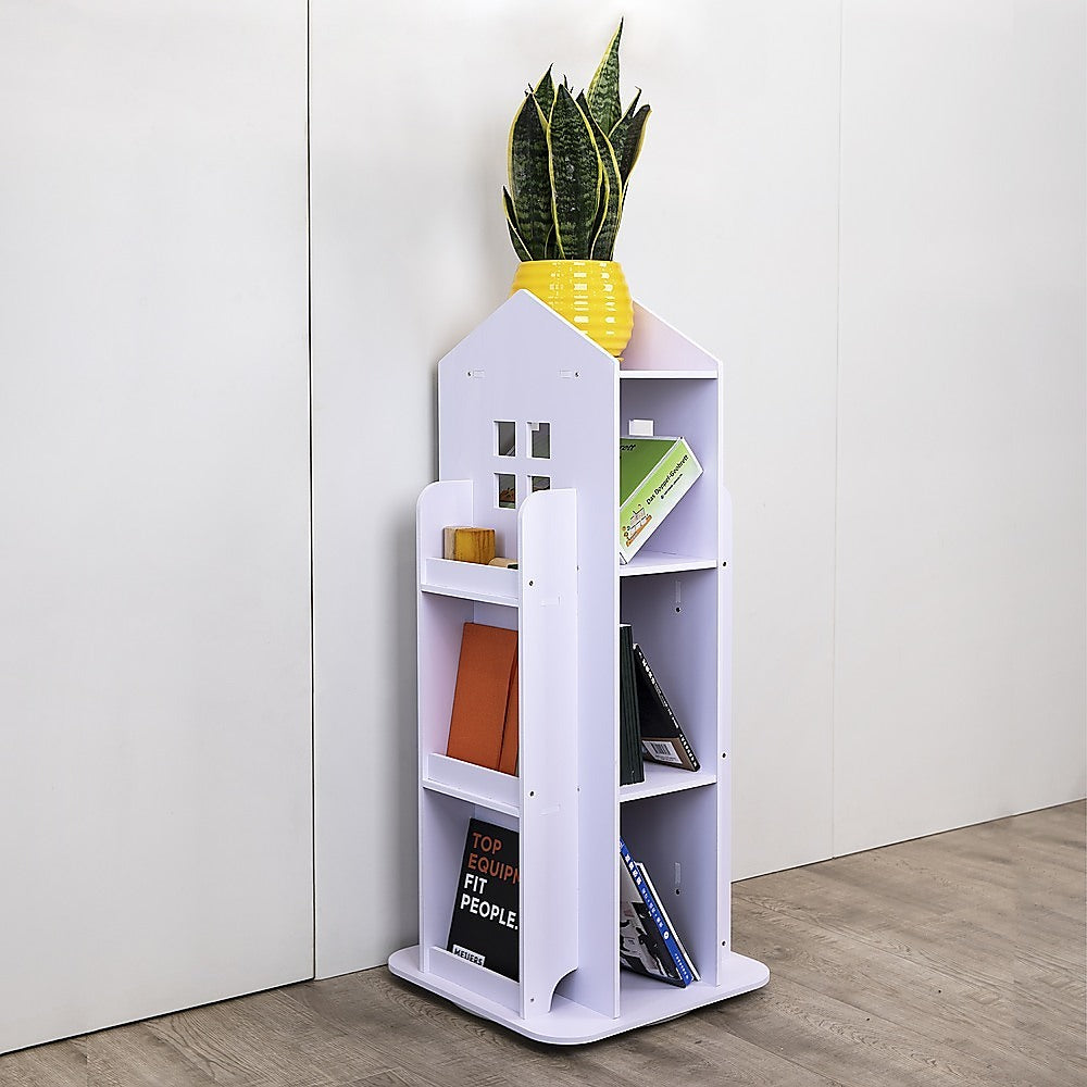 Rotating Bookcase Bookshelf | Kid's Book Organiser Rack | Wooden Castle Display Shelf