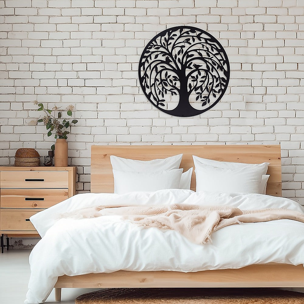 French Rustic 60cm Tree of Life & Birds | Round Metal Wall Garden Art Sculpture