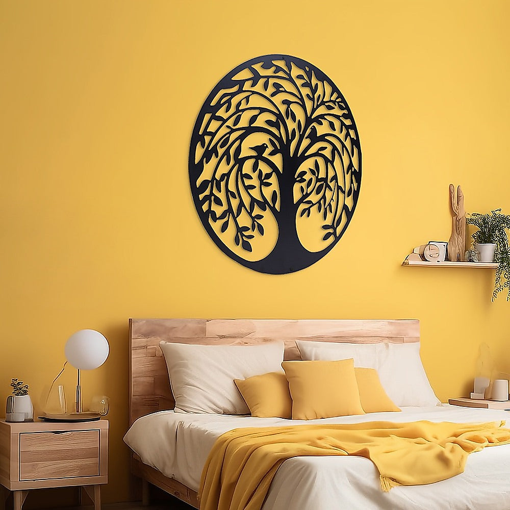 French Rustic 60cm Tree of Life & Birds | Round Metal Wall Garden Art Sculpture