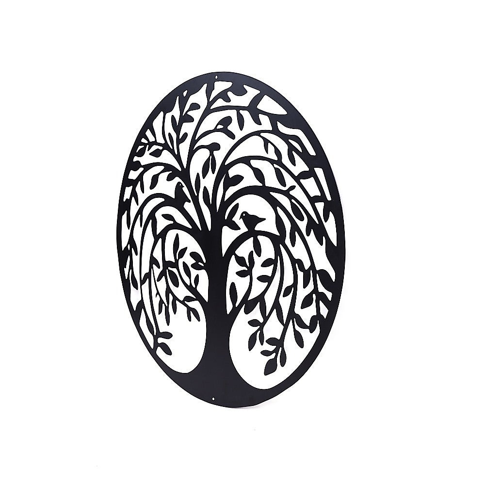 French Rustic 60cm Tree of Life & Birds | Round Metal Wall Garden Art Sculpture