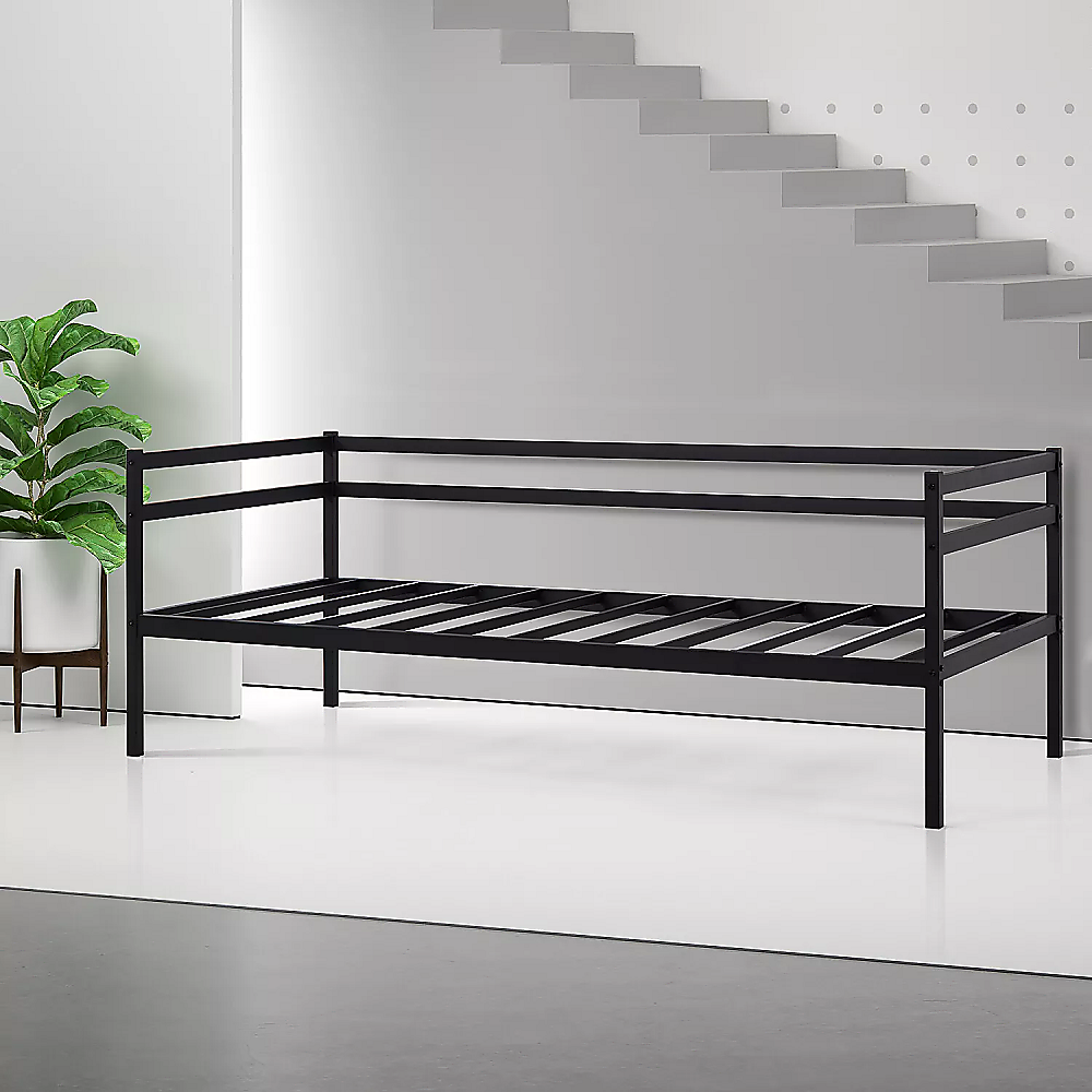 Single Daybed Metal Frame Sofa | Premium Black Day Bed with Steel Support
