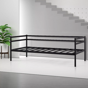 Single Daybed Metal Frame Sofa | Premium Black Day Bed with Steel Support