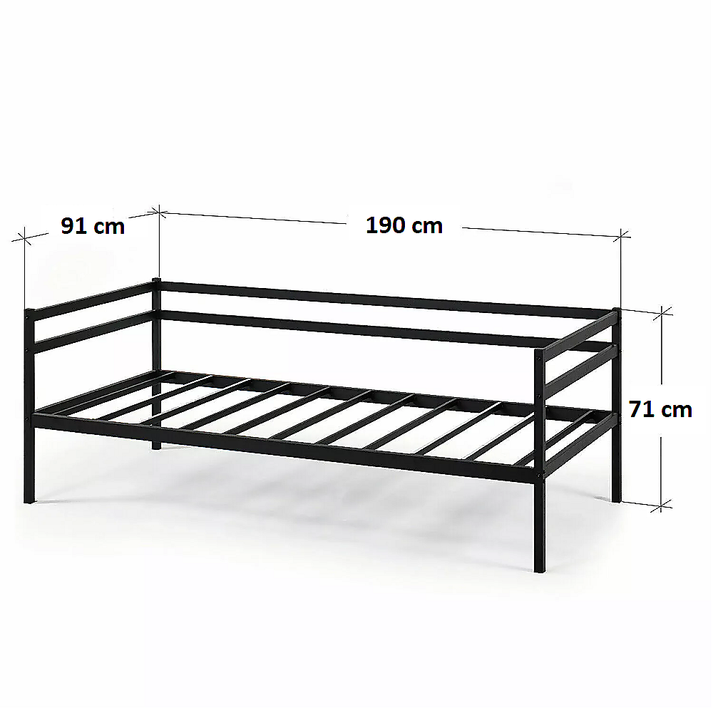 Single Daybed Metal Frame Sofa | Premium Black Day Bed with Steel Support