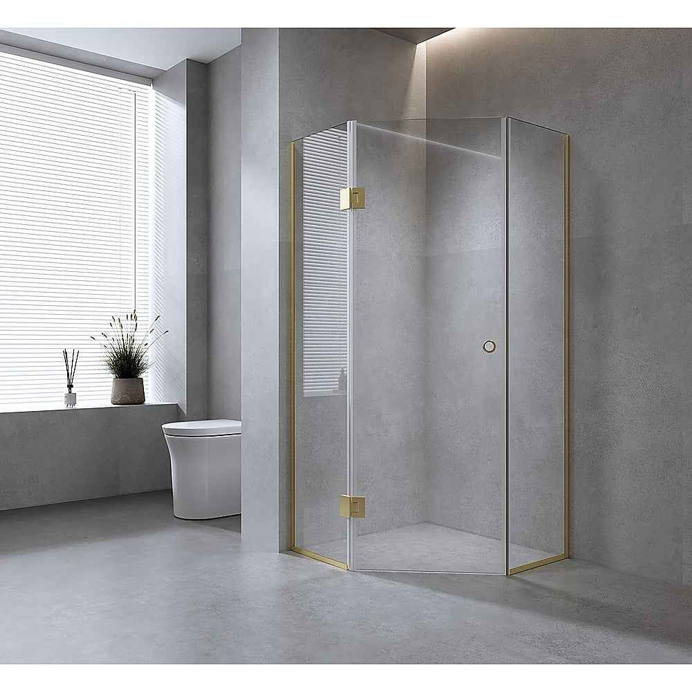Frameless Diamond Shower Screen | 100cm | Chrome Channels & SS Hinges | Round Handle | Modern Bathroom Enclosure