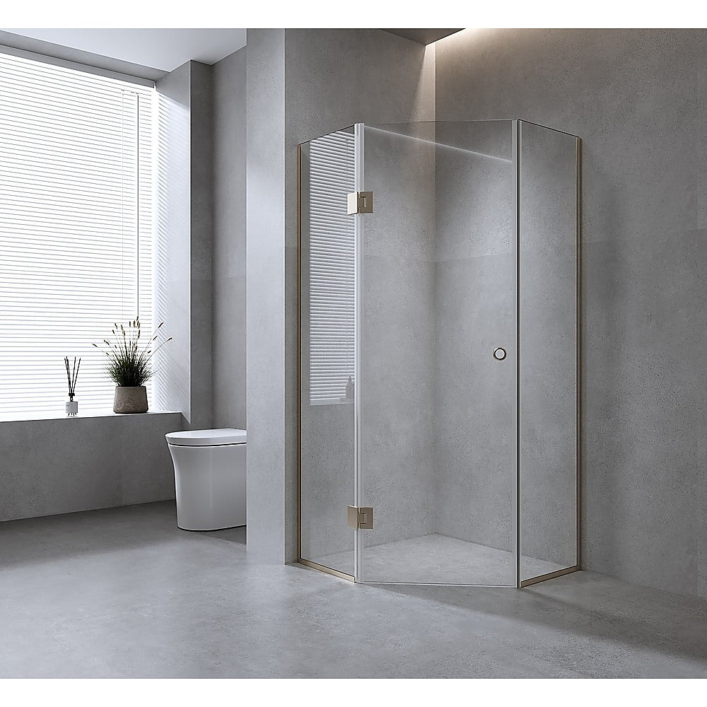 Frameless Diamond Shower Screen | 100cm | Chrome Channels & SS Hinges | Round Handle | Modern Bathroom Enclosure