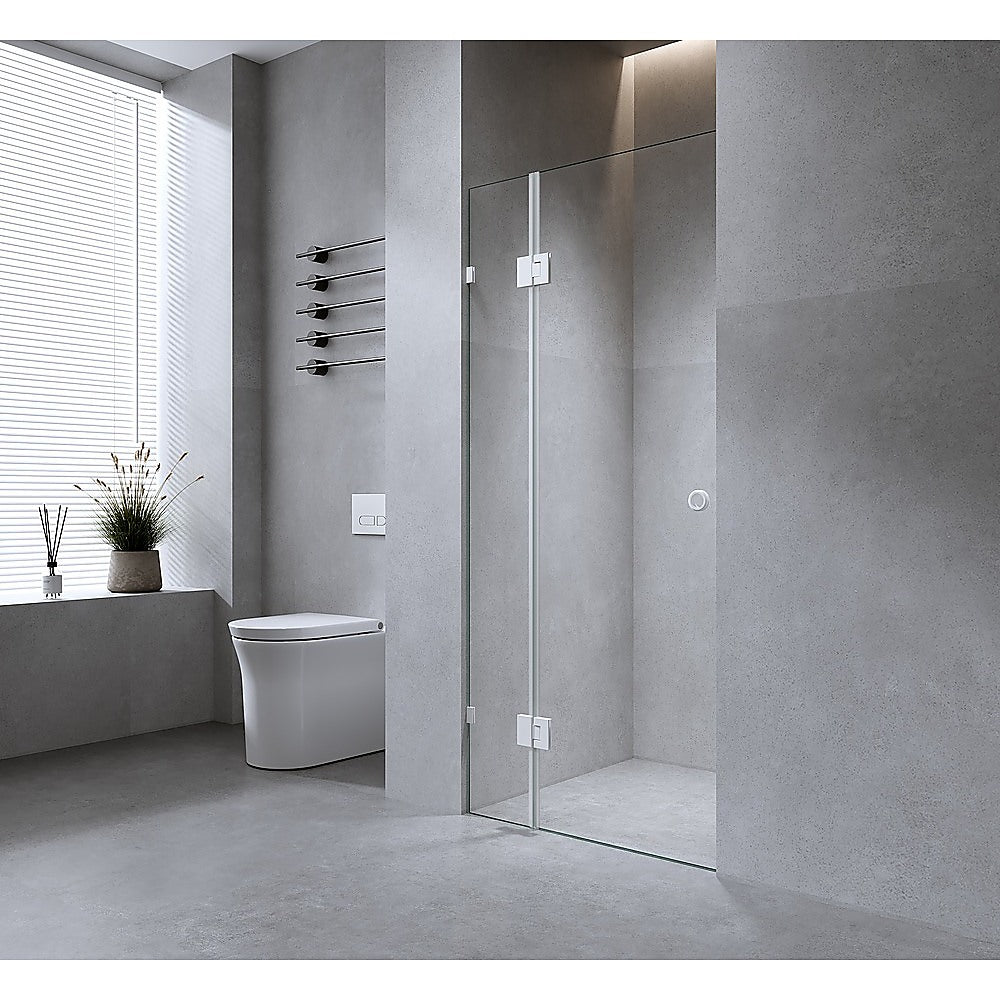 Wall-to-Wall Frameless Shower Screen | 120CM | Chrome Brackets | SS Hinges | Round Handle