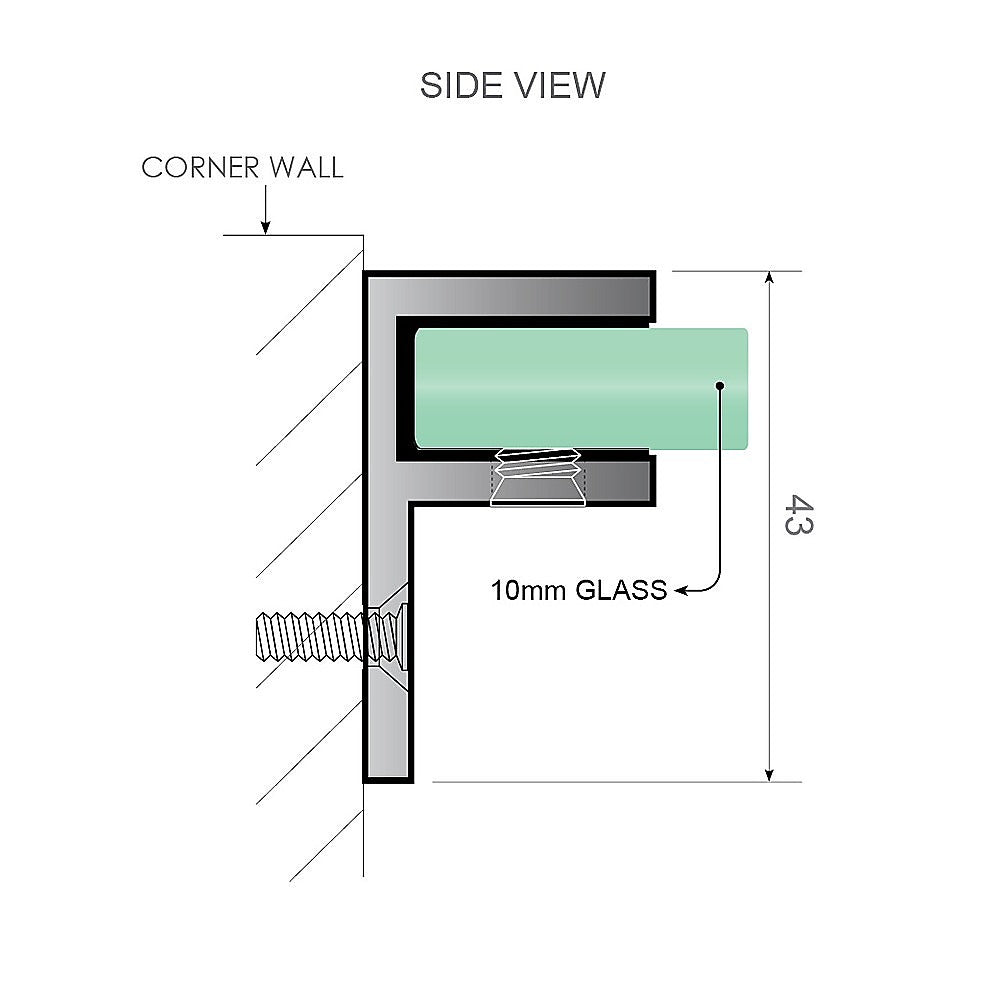 Wall-to-Wall Frameless Shower Screen | 120CM | Chrome Brackets | SS Hinges | Round Handle