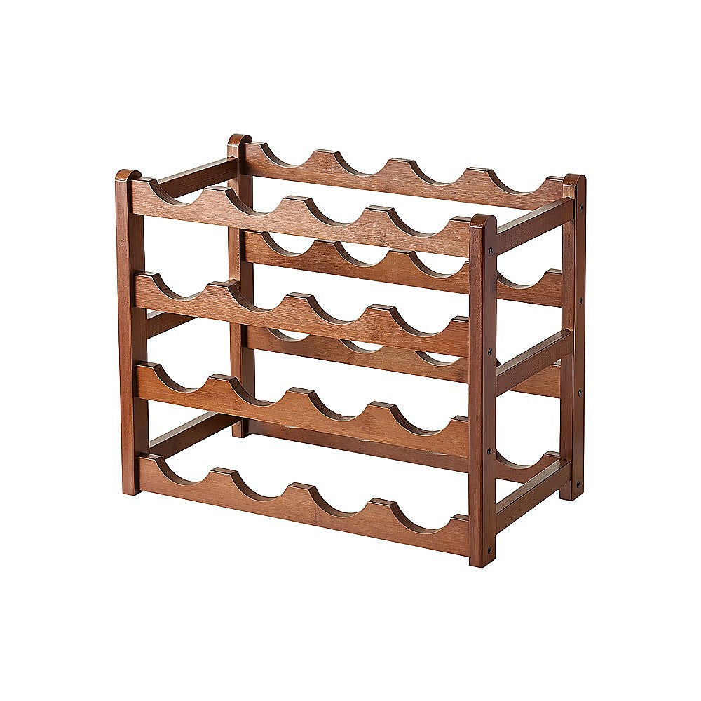 Bamboo Wine Rack | Freestanding | 15 Bottles | 6 Glass Holder | Brown | Home Bar Storage
