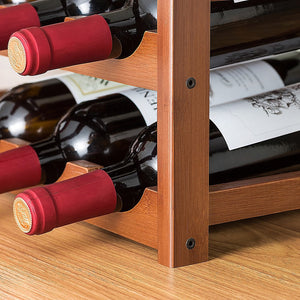 Bamboo Wine Rack | Freestanding | 15 Bottles | 6 Glass Holder | Brown | Home Bar Storage