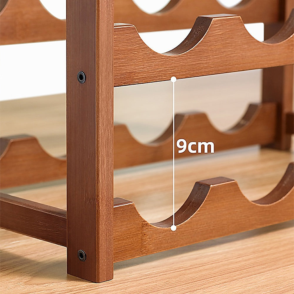 Bamboo Wine Rack | Freestanding | 15 Bottles | 6 Glass Holder | Brown | Home Bar Storage