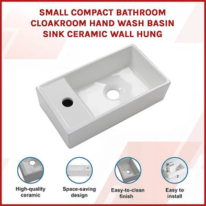Wall Hung Bathroom Basin | Compact Cloakroom Sink | Ceramic | Space-Saving