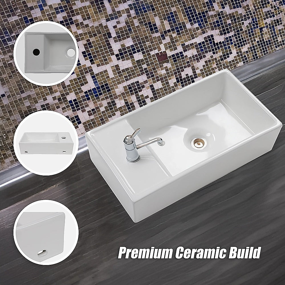 Wall Hung Bathroom Basin | Compact Cloakroom Sink | Ceramic | Space-Saving