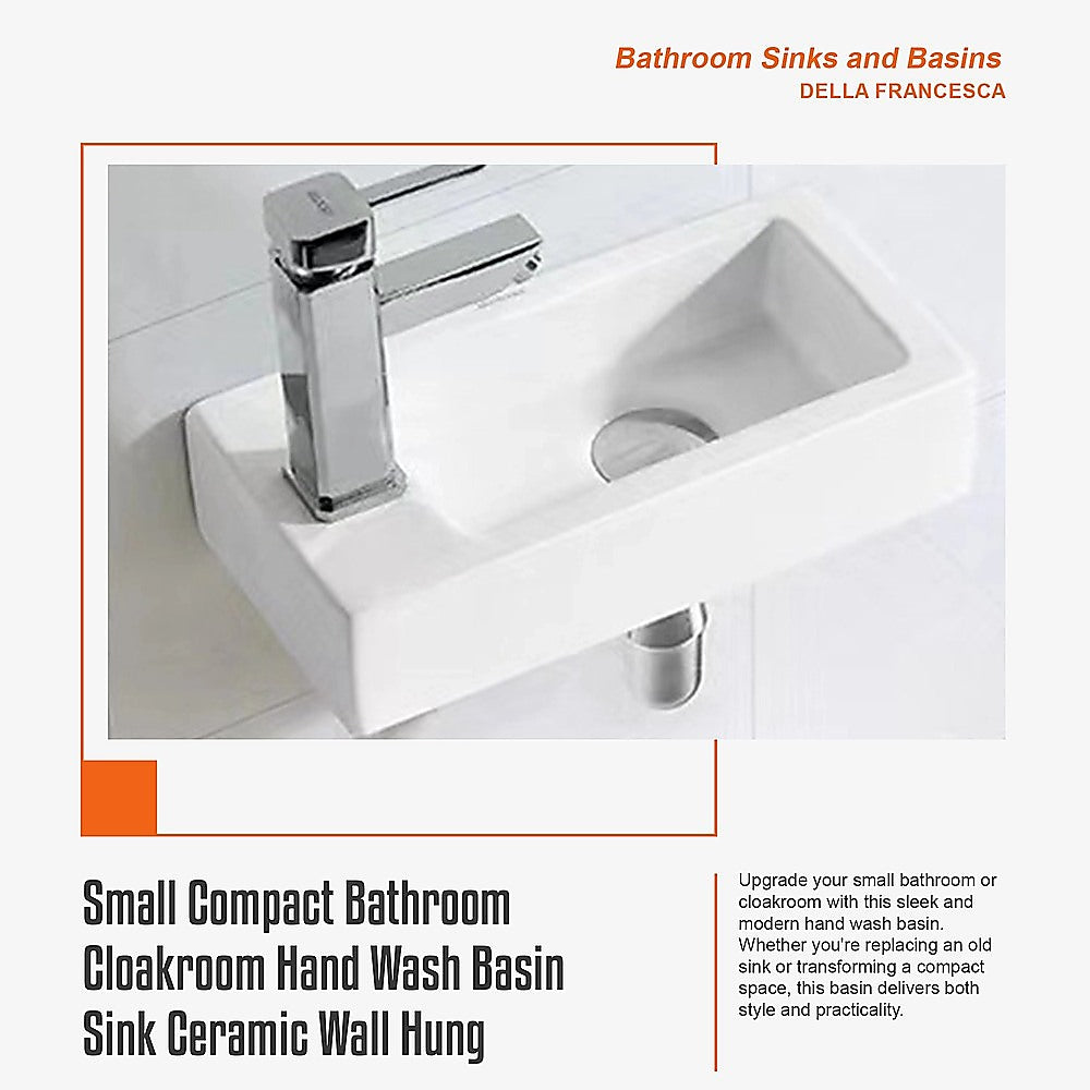 Wall Hung Bathroom Basin | Compact Cloakroom Sink | Ceramic | Space-Saving