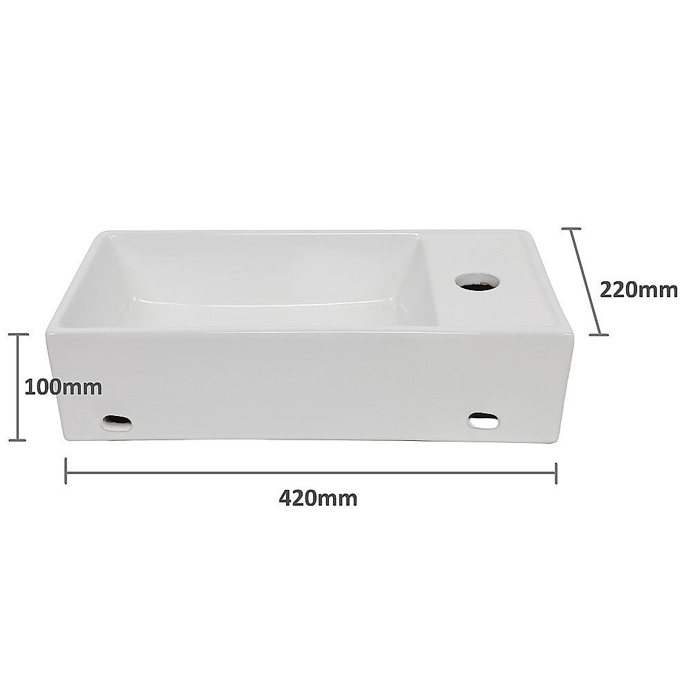 Wall Hung Bathroom Basin | Compact Cloakroom Sink | Ceramic | Space-Saving