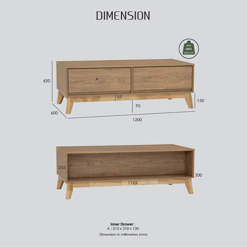 Hirado Coffee Table | Cocoa Finish | Stylish & Warm