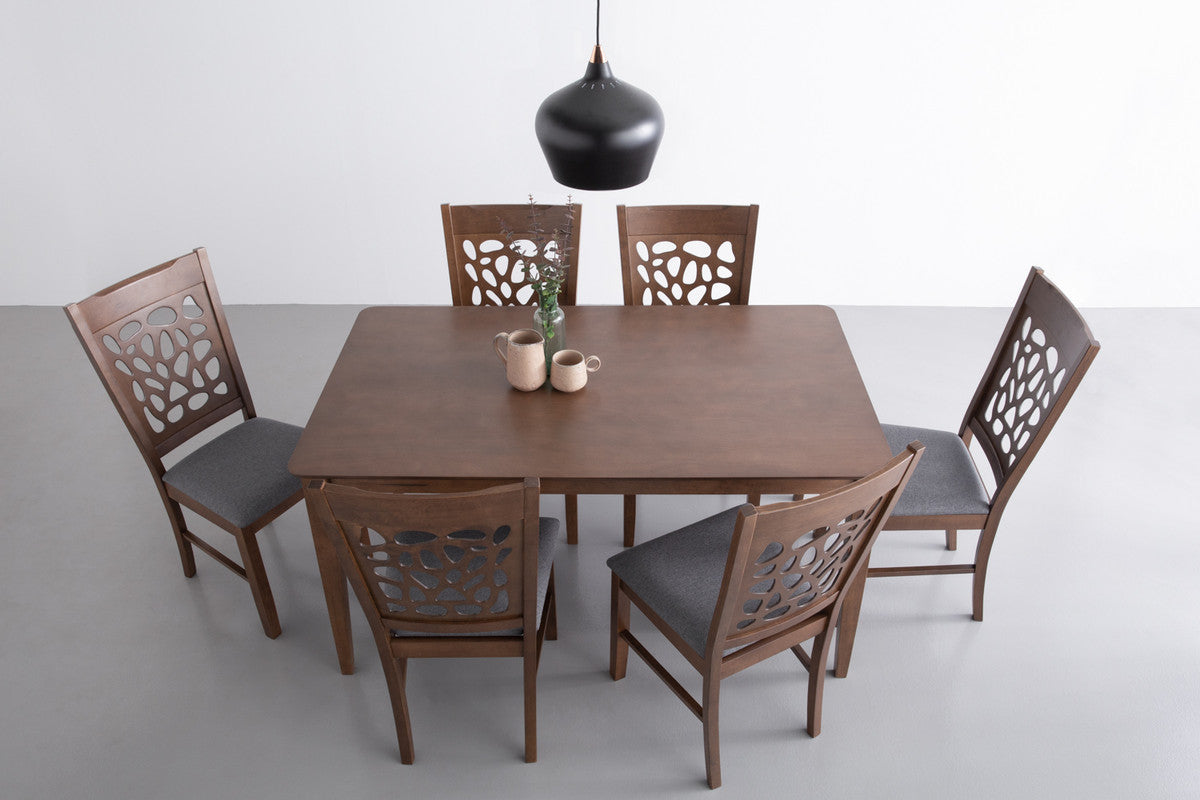 Allegro Dining Table Set | 7 Piece | Table + 6x Asbel Chairs | Cocoa Finish | Modern Dining Room Set