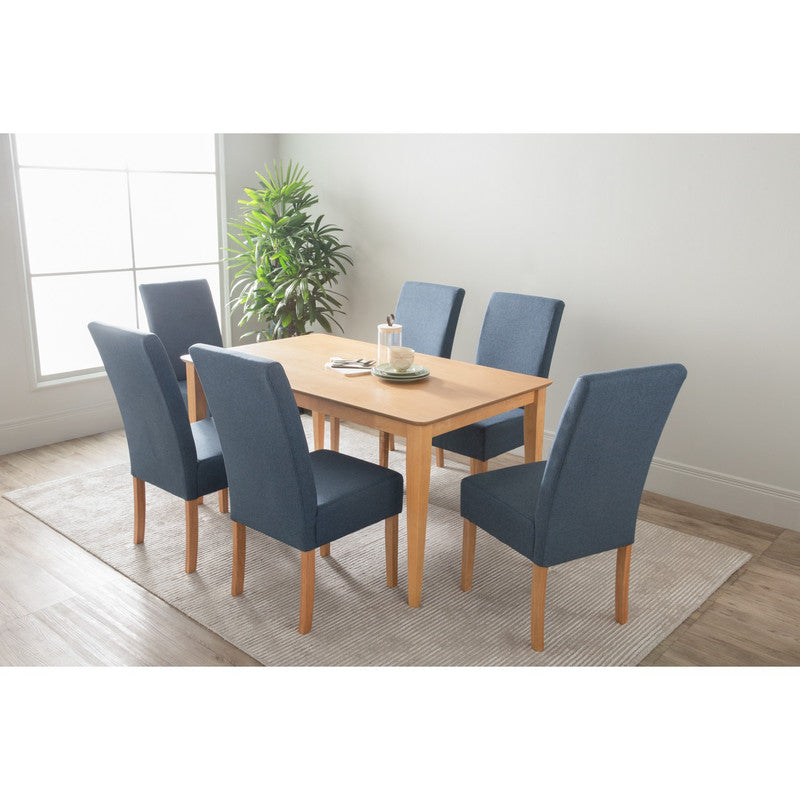 Mesi Dining Chair x2 | Natural Colour Legs | Blue Colour Challis Fabric Upholstery