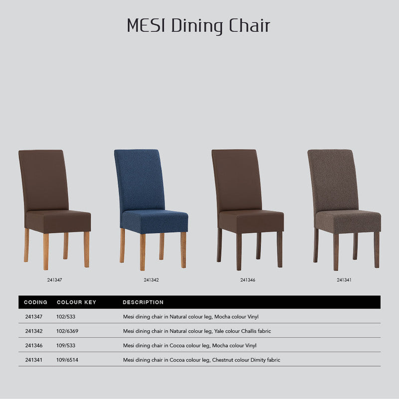 Mesi Dining Chair x2 | Natural Colour Legs | Blue Colour Challis Fabric Upholstery