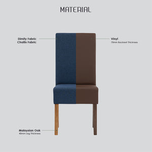 Mesi Dining Chair x2 | Natural Colour Legs | Blue Colour Challis Fabric Upholstery